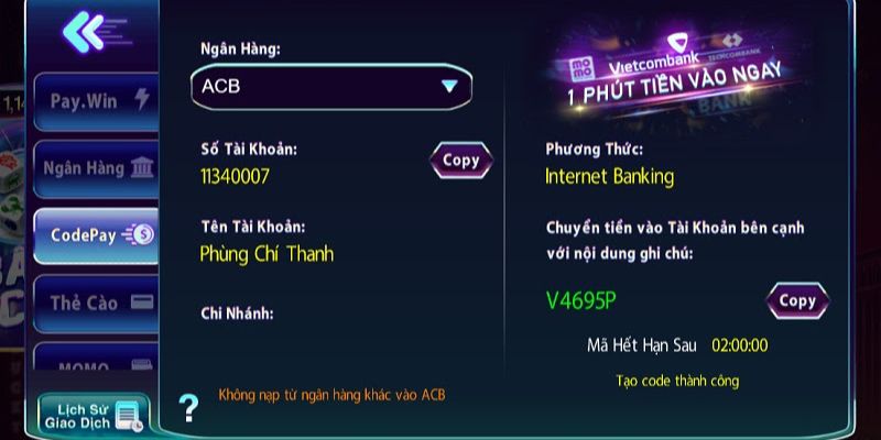 Các phương thức nạp tiền 789club phổ biến
